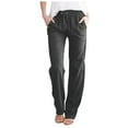 thumbnail image 1 of Annhoo Spring Pants for Womens Plain Long Leg Lightweight Button Decor Drawstring Trouser with Pocket Fashion Clothes, 1 of 4
