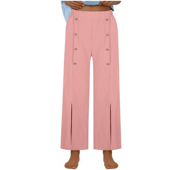 Annhoo Straight Leg Pants for Women Casual High Waist Button Pleated Pants Elegant Business Cotton Trousers