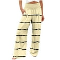 thumbnail image 1 of Annhoo Striped Pants for Women Casual Smocked High Waist Wide Leg Pants Flowy Loose Palazzo Trousers with Pockets, 1 of 5