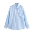 thumbnail image 1 of Annhoo Striped Shirts for Women Button down Collared Long Sleeve Blouses Office Work Lounge Tops with Pocket, 1 of 2
