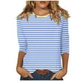 thumbnail image 1 of Annhoo Summer 3/4 Sleeve Tops for Women Casual Striped Printed Round Neck Tees Loose Fashion Shirt Blouses, 1 of 5