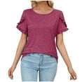 thumbnail image 1 of Annhoo Summer Casual Tops for Women Petal Short Sleeve Round Neck T Shirts Trendy Baggy Solid Color Blouse Tees, 1 of 4