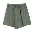 thumbnail image 1 of Annhoo Summer Cotton Linen Shorts for Women High Waist Drawstring Wide Leg Casual Ligheweight Short Pants with Pockets, 1 of 4