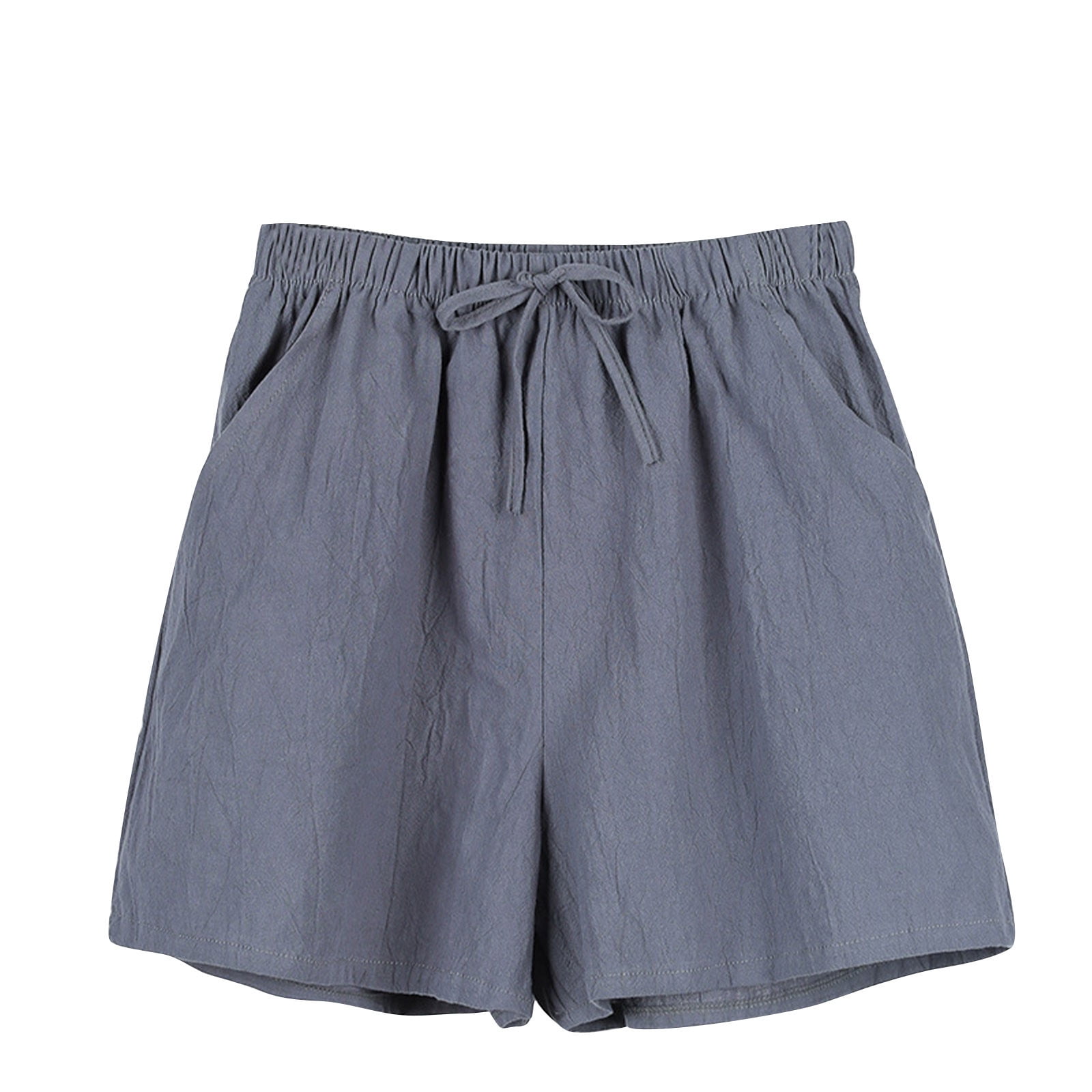 Annhoo Summer Cotton Linen Shorts for Women High Waist Drawstring Wide ...