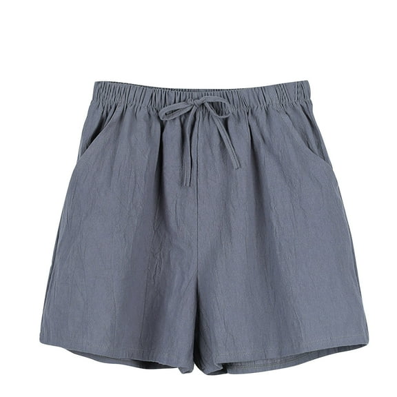 Annhoo Summer Cotton Linen Shorts for Women High Waist Drawstring Wide Leg Casual Ligheweight Short Pants with Pockets
