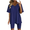 thumbnail image 1 of Annhoo Summer Plus Size Sets for Women Loose Short Sleeve V Neck Tops with Shorts 2 Piece Casual Workout Sports Outfits, 1 of 4