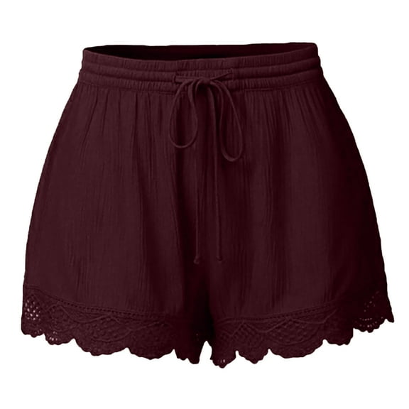 Annhoo Summer Shorts for Women Comfy Lace Trim Elastic Waist Drawstring Beach Shorts Plus Size Breathable Lounge Shorts