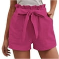 thumbnail image 1 of Annhoo Summer Shorts for Womens Ruffle Tie Elastic Waist Cotton Linen Shorts Casual Beach Vacation Lounge Shorts with Pockets, 1 of 6