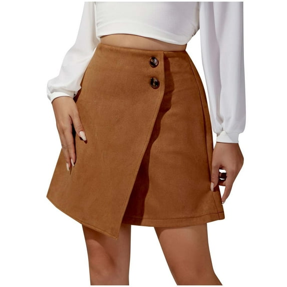 Annhoo Summer Skirts for Women Button down High Waist Asymmetrical Wrap Mini Skirt Casual Front Slit Skirt