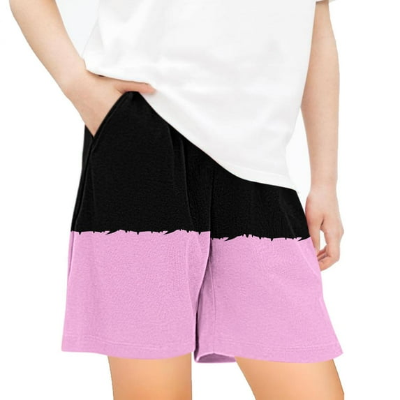 Annhoo Summer Sports Shorts for Girls Casual High Waisted Fashion Color Block Shorts Kids Jogger Activewear