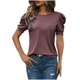 thumbnail image 1 of Annhoo Summer T Shirt for Women Puff Crew Neck Short Sleeve Tops Trendy Casual Basic Blouses Going out Tunics, 1 of 6