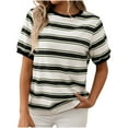 thumbnail image 1 of Annhoo Summer Tops for Women Striped Crew Neck Short Sleeve Shirts Casual Color Block Trendy Comfy Basic Tees, 1 of 5
