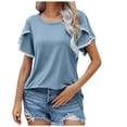 thumbnail image 1 of Annhoo Summer Tops for Women Cute Petal Short Sleeve Round Neck Dressy Shirts Fashion Lace Crochet Outfits, 1 of 5