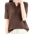 thumbnail image 1 of Annhoo Summer Tops for Women Half Sleeve Knit Striped Blouses V Neck Button Down Tees Going Out T-Shirts, 1 of 3