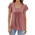 thumbnail image 1 of Annhoo Summer Tops for Women Square Neck Ruffle Sleeve Blouses Pleated Front Loose Solid Color Casual Shirts, 1 of 8