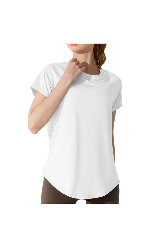 Summer Tops for Women Stylish Back Cut Out Workout Tees Crew Neck Short Sleeve T-Shirt Gym Yoga Activewear