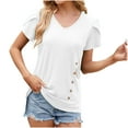 thumbnail image 1 of Annhoo Summer Tops for Women Trendy V Neck Button Petal Sleeve Shirts Casual Going out Loose Blouses, 1 of 5