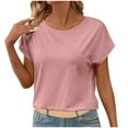 thumbnail image 1 of Annhoo Summer Tshirts for Women Soild Color Casual Workout Basic Tees Short Sleeve Crew Neck Blouse Nice Tops, 1 of 9