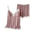 thumbnail image 1 of Annhoo Summer Womens Cami Pajama Sets with Built in Bras Lace Trim Outfits Casual Sleeveless Shirts and Shorts Sets Loungewear, 1 of 4