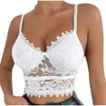 thumbnail image 1 of Annhoo Summer Womens Lace Cami Crop Tank Tops with Built in Bras Spaghetti Strap V Neck Bustier Slim Basic Camisoles Shirts, 1 of 6