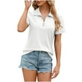 thumbnail image 1 of Annhoo Summer Womens Short Sleeve Tops Casual Solid Color Zipper Neck Blouses Loose Soft Going out T Shirts, 1 of 5