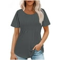 thumbnail image 1 of Annhoo Summer Womens Tops Pleated Front Shoet Sleeves Tunic Shirt Casual Solid Color Trendy Going out Vacation Blouse, 1 of 8