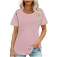 thumbnail image 1 of Annhoo Summer Womens Tops Pleated Front Shoet Sleeves Tunic Shirt Casual Solid Color Trendy Going out Vacation Blouse, 1 of 8