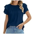 thumbnail image 1 of Annhoo Summer Womens Tunic Tops Ruffled Pleated Front Crew Neck Shirt Solid Color Casual Trendy Blouse, 1 of 7