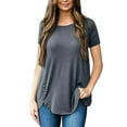 thumbnail image 1 of Annhoo Summer Tops for Women Round-Neck Asymmetrical Short Sleeve Button Decoration Short Basic Casual Tunics, 1 of 6