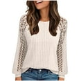thumbnail image 1 of Annhoo Sweater Tops for Women Lace Long Sleeve Crew Neck Trendy Tunic Blouses Dressy Casual Ribbed Knit Pullover Shirts, 1 of 6