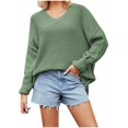 thumbnail image 1 of Annhoo Sweater for Women Casual Long Sleeve V Neck Knitted Tops Fall Winter Loose Comfort Pullover Sweater Tops, 1 of 7
