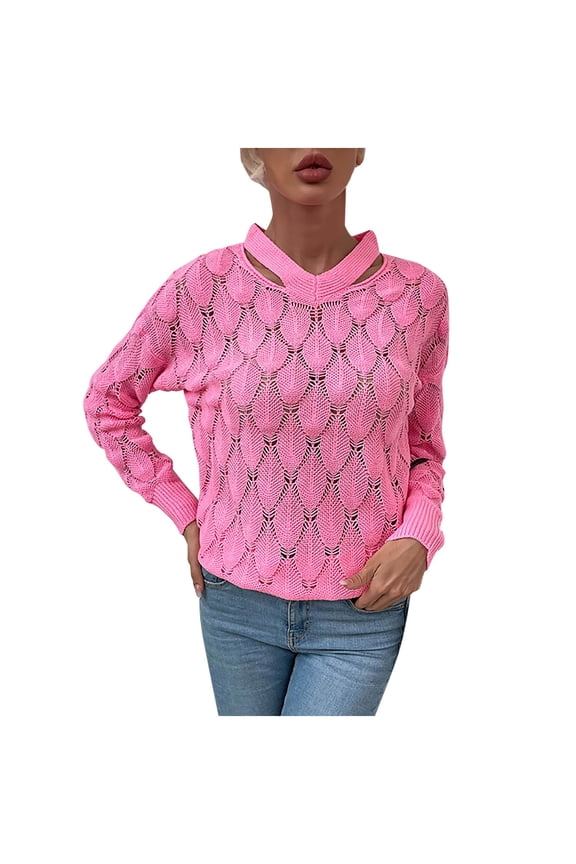 Sweater for Women Fall Winter Halter Neck Long Sleeve Knit Pullover Hollow Fashion Outdoor Casual Sweater Tops