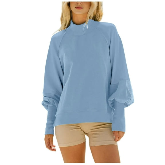 Annhoo Sweatshirt for Women Casual Long Sleeve Mock Neck Pullovers Cozy Solid Color Fall Outfits Clothes