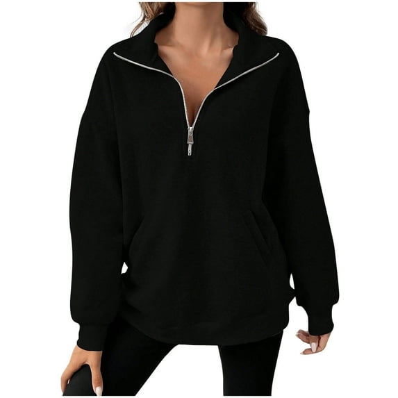 Annhoo Sweatshirt for Women Fall Zipper Front Long Sleeve Collared Pullover Shirts Casual Loose Tops with Pockets