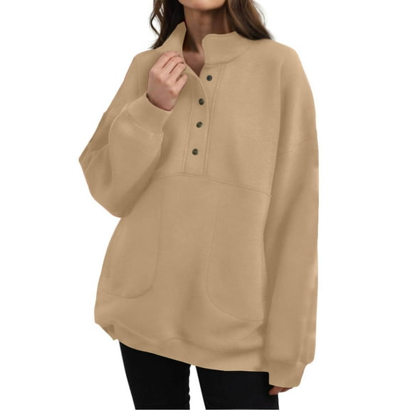 Annhoo Sweatshirt for Women Long Sleeve Button down Stand Neck Pullover Shirts Fall Casual Clothes with Pockets