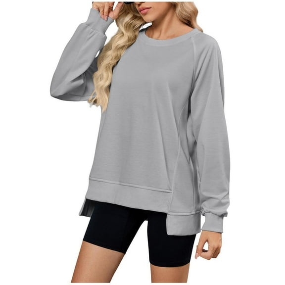 Annhoo Sweatshirt for Womens Front Low High Back Side Split Pullover Crew Neck Cute Long Sleeve Tops Trendy Comfy Shirts