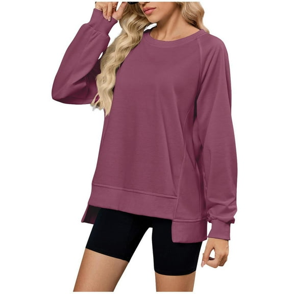 Annhoo Sweatshirt for Womens Front Low High Back Side Split Pullover Crew Neck Cute Long Sleeve Tops Trendy Comfy Shirts