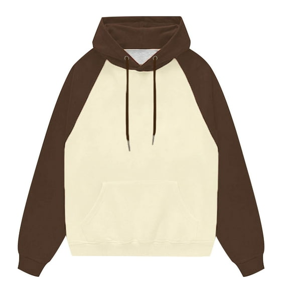 Annhoo Sweatshirts for Men Hooded Drawstring Loose Color Block Long Sleeve Shirt with Pocket Casual Fall Winter Blouses