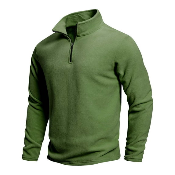 Annhoo Sweatshirts for Men Solid Color Casual Long Sleeve Quarter Zipper Tops Warm Stand Collar Trendy Fleece Clothes