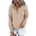thumbnail image 1 of Annhoo Sweatshirts for Women Fall Casual Long Sleeve Button Front Hoodies Baggy Solid Drawstring Pullover Tops, 1 of 7