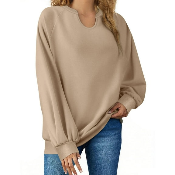 Annhoo Sweatshirts for Women Loose Long Sleeve Crew Neck Blouses Solid Color Casual Comfy Outdoor Pullover Clothes