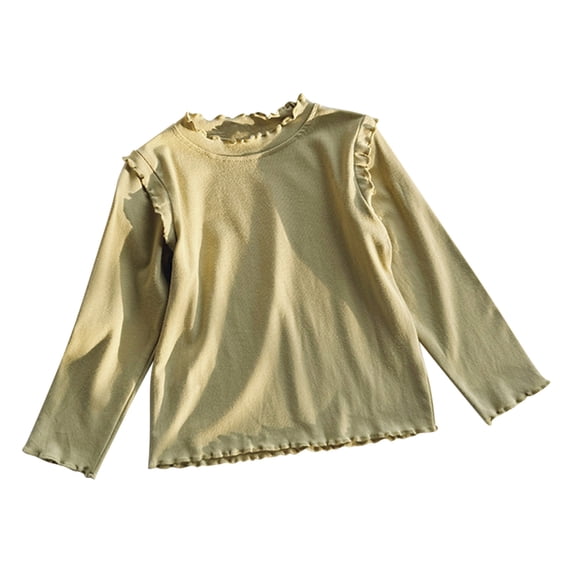 Annhoo T Shirts for Baby Boys Girls Fall Casual Long Sleeve Ruffle Crewneck Blouses Toddler Comfy Solid Undershirts