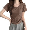 thumbnail image 1 of Annhoo T-Shirts for Women Trendy Drawstring Solid Color Pleated Crewneck Short Sleeve Tops Going Out Clothes, 1 of 7