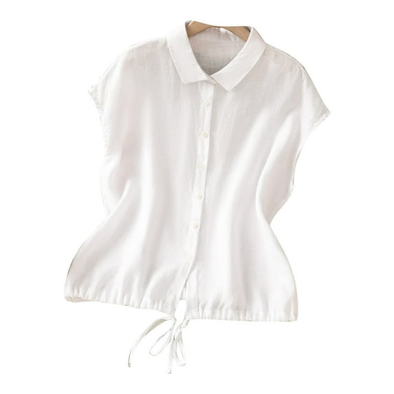 Annhoo Tank Tops for Women Collar Button Down Solid Color Drawstring Casual Sleeveless Shirts Spring Clothes