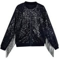 thumbnail image 1 of Annhoo Tassel Sequin Jacket for Kids Trendy Sparkly Long Sleeve Zipper up Bomber Jackets Boys Girls Evening Party Clothes, 1 of 3