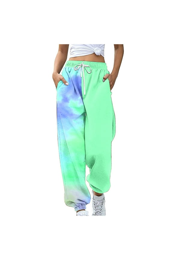 Tie Dye Sweatpants Women Fashion Color Block Drawstring High Waisted Joggers Cinch Bottom Sweatpant