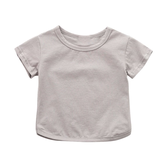 Annhoo Toddler Baby Boy Girl Short Sleeve Shirts Round Neck Pullover Plain Cotton Children Tops Spring Summer Clothes