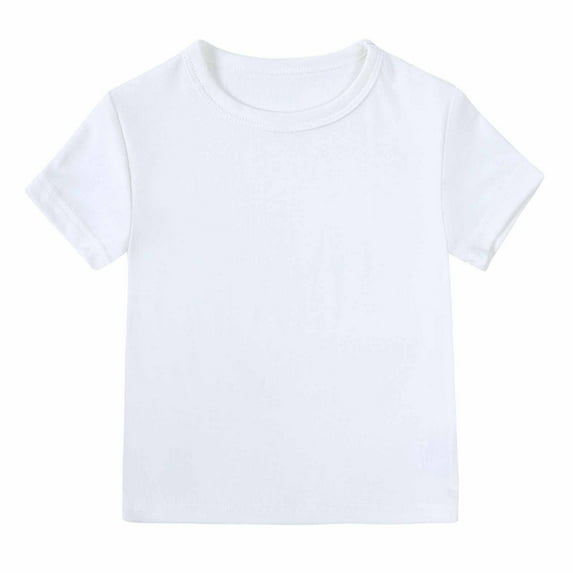 Annhoo Toddler Baby Boys Girls Short Sleeve Shirts Crewneck Solid Color Pullover Summer Basic Tops Casual Clothes