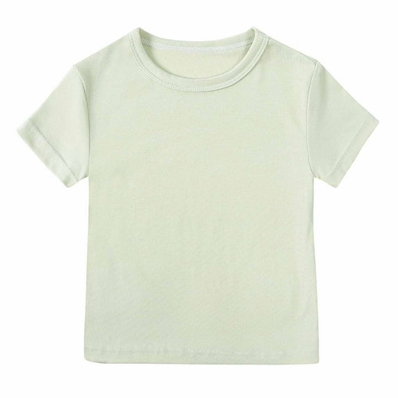 Annhoo Toddler Baby Boys Girls Short Sleeve Shirts Crewneck Solid Color Pullover Summer Basic Tops Casual Clothes