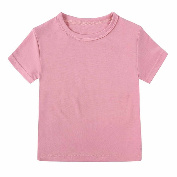 Annhoo Toddler Baby Boys Girls Short Sleeve Shirts Crewneck Solid Color Pullover Summer Basic Tops Casual Clothes